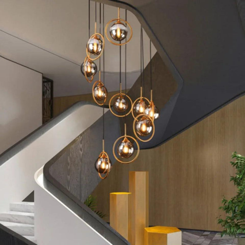 Luminária Pendente de Bola de Vidro - Moderno para Decoração de Casa e Iluminação de Escadarias - Minha loja