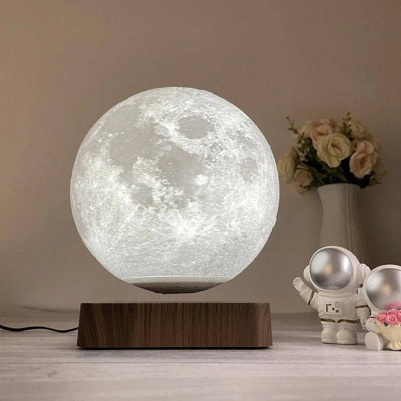 Luminária Lunar Levitante Impressa - Lâmpada de Mesa de Madeira com Lua Flutuante - Minha loja