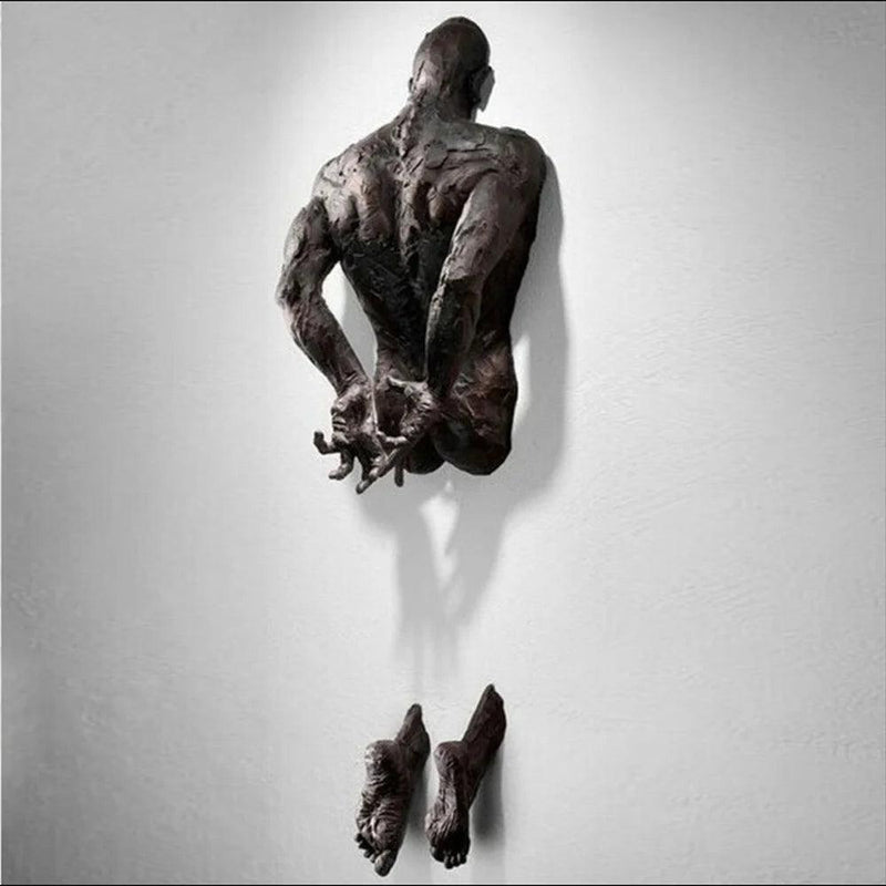 Escultura Abstrata de Estátua de Homem Escalador em Resina Imitando Cobre para Decoração de Parede - Arte em Relevo 3D para Fundo de Parede - Minha loja